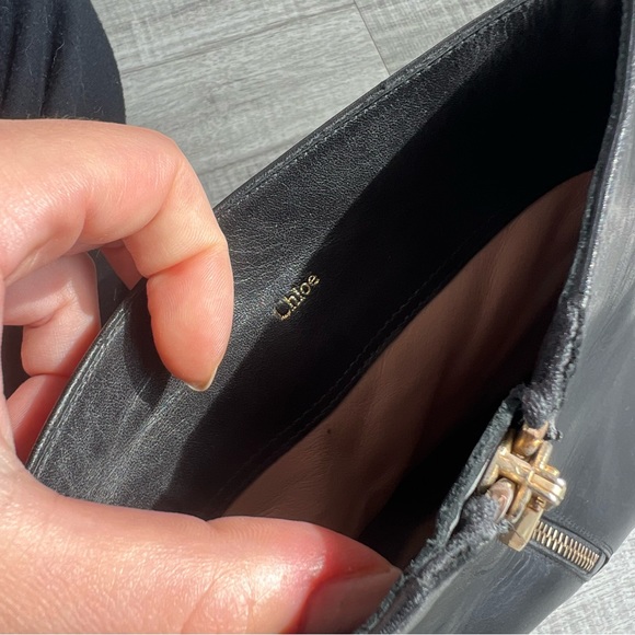 Chloe Black Leather Ankle Boots with Gold Zipper Accent - Picture 9 of 10